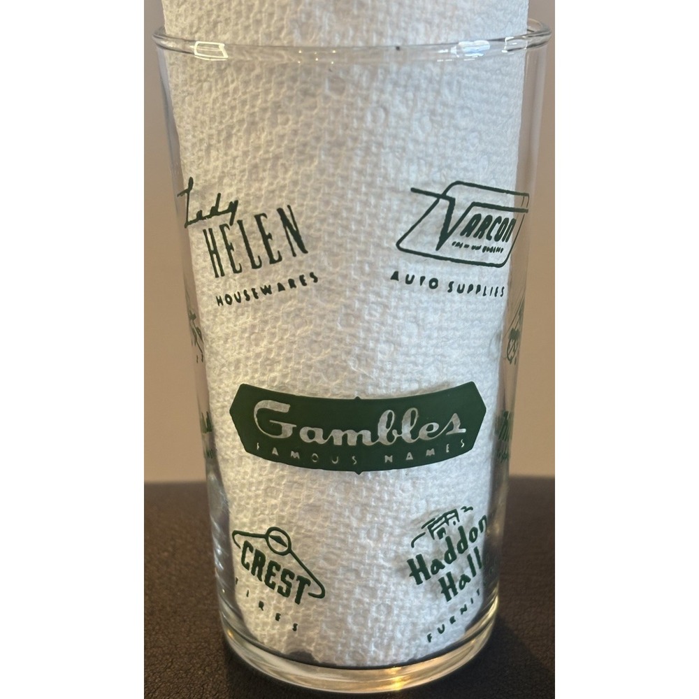 Vtg Gambles Measuring Glass Tumbler Cup Lady Helen Hiawatha Crest Advertising